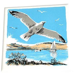 Vtg Screencraft Seagull TRIVET / WALL HANGING Ceramic 6" sq